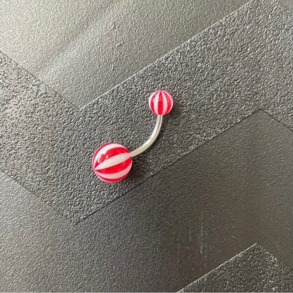 NEW red and white belly button ring candy cane